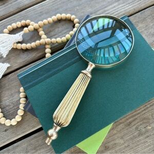 Brass Magnifying Glass Vintage Handle Antique Style Solid Heavy Desk Magnifier